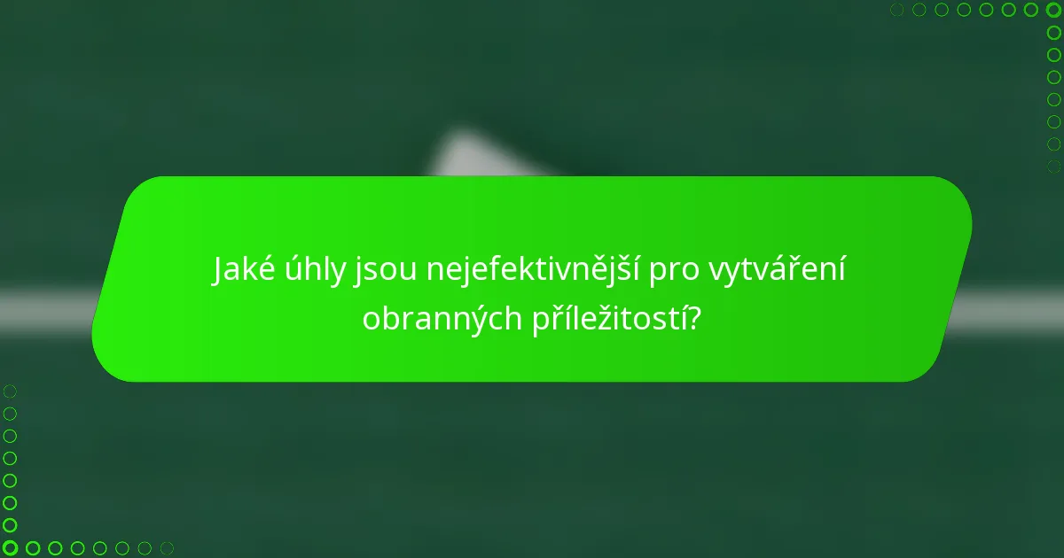 Jaké úhly jsou nejefektivnější pro vytváření obranných příležitostí?